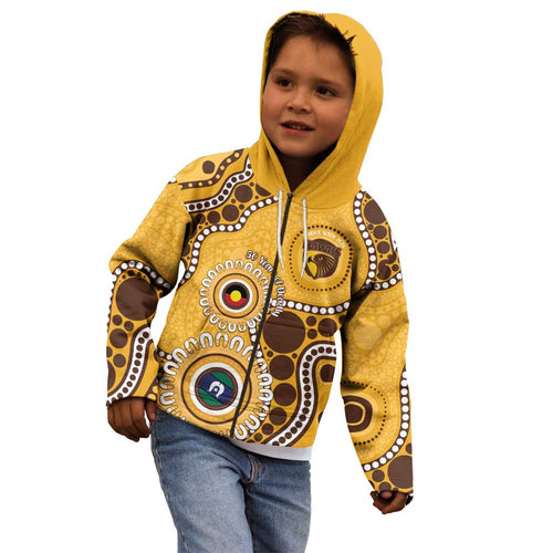 Hawthorn NAIDOC 2026 Personalised Kid Hoodie 50 Years of Deadly Aboriginal Art