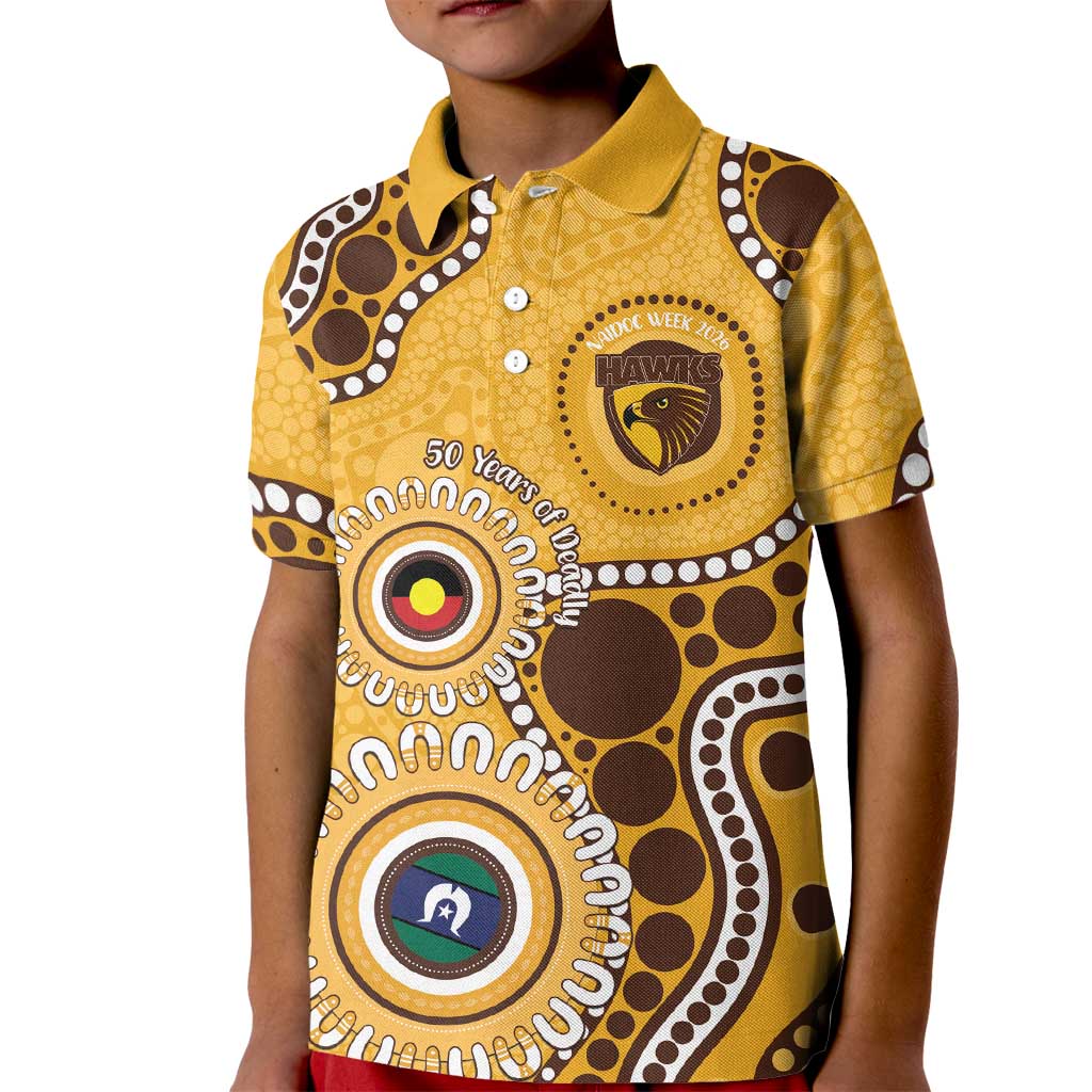 Hawthorn NAIDOC 2026 Personalised Kid Polo Shirt 50 Years of Deadly Aboriginal Art
