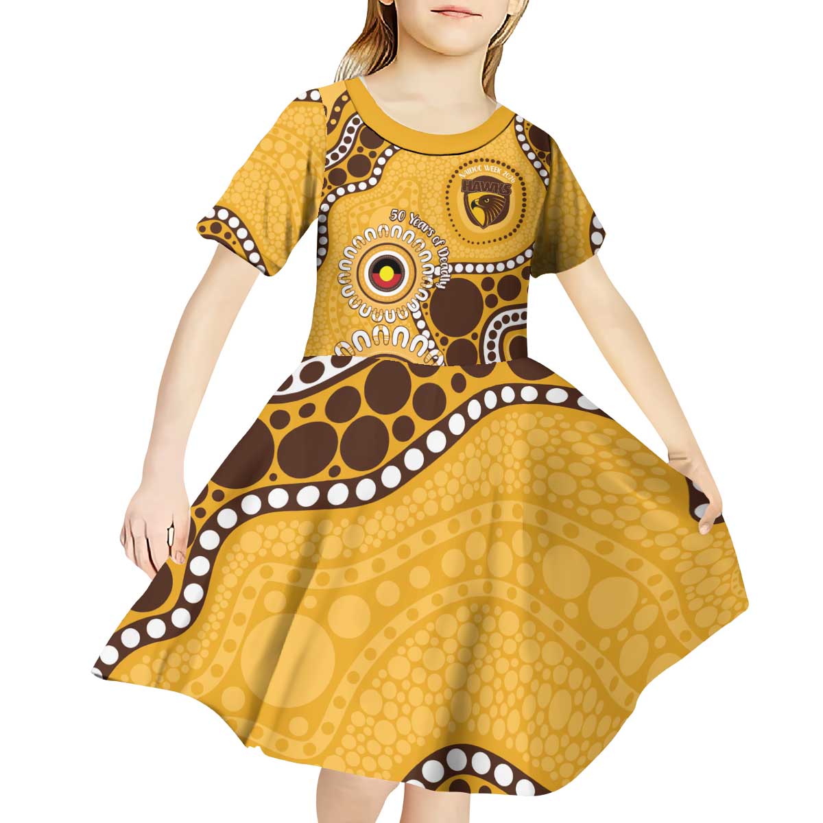 Hawthorn NAIDOC 2026 Personalised Kid Short Sleeve Dress 50 Years of Deadly Aboriginal Art
