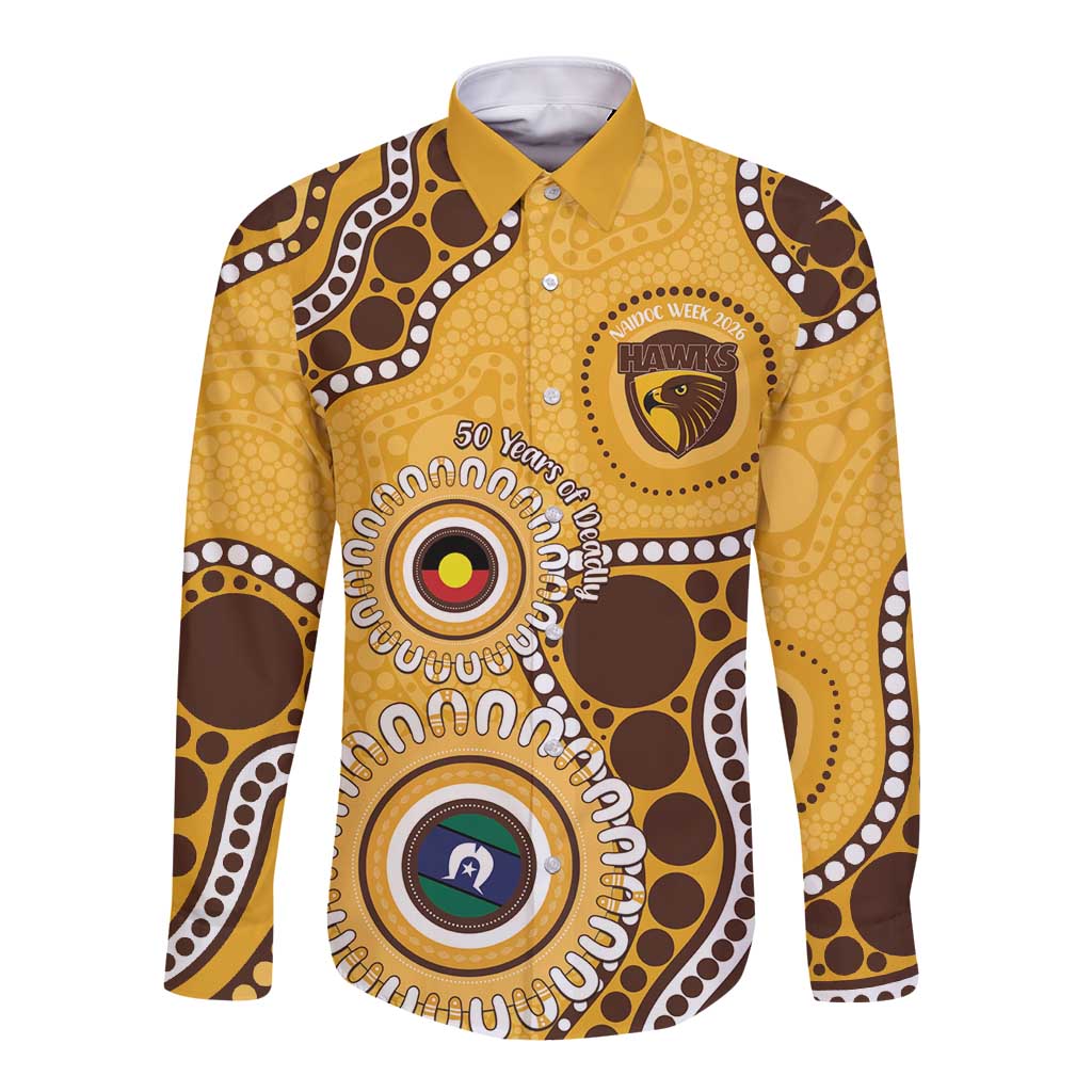 Hawthorn NAIDOC 2026 Personalised Long Sleeve Button Shirt 50 Years of Deadly Aboriginal Art