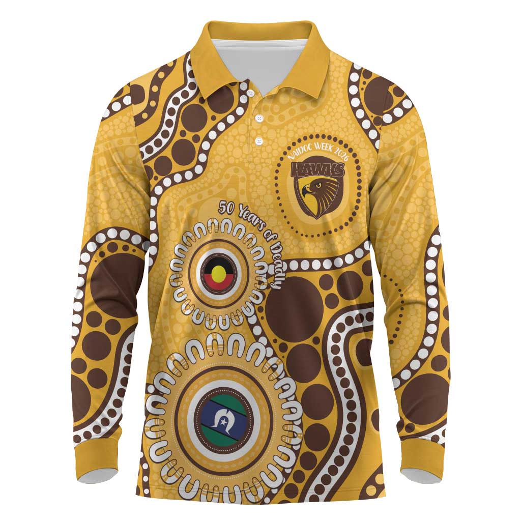 Hawthorn NAIDOC 2026 Personalised Long Sleeve Polo Shirt 50 Years of Deadly Aboriginal Art