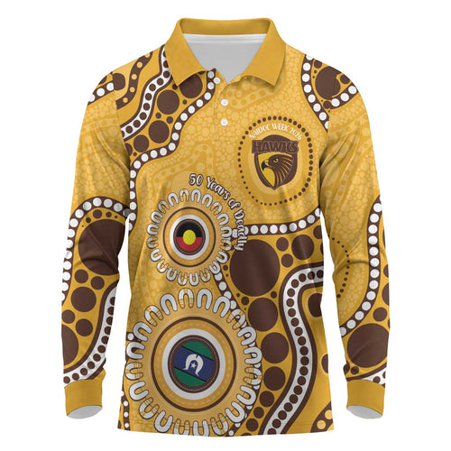Hawthorn NAIDOC 2026 Personalised Long Sleeve Polo Shirt 50 Years of Deadly Aboriginal Art