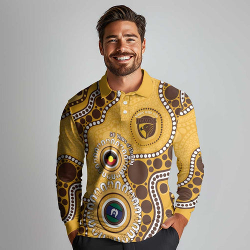 Hawthorn NAIDOC 2026 Personalised Long Sleeve Polo Shirt 50 Years of Deadly Aboriginal Art