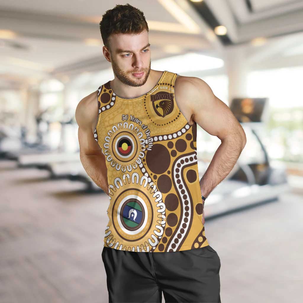 Hawthorn NAIDOC 2026 Personalised Men Tank Top 50 Years of Deadly Aboriginal Art