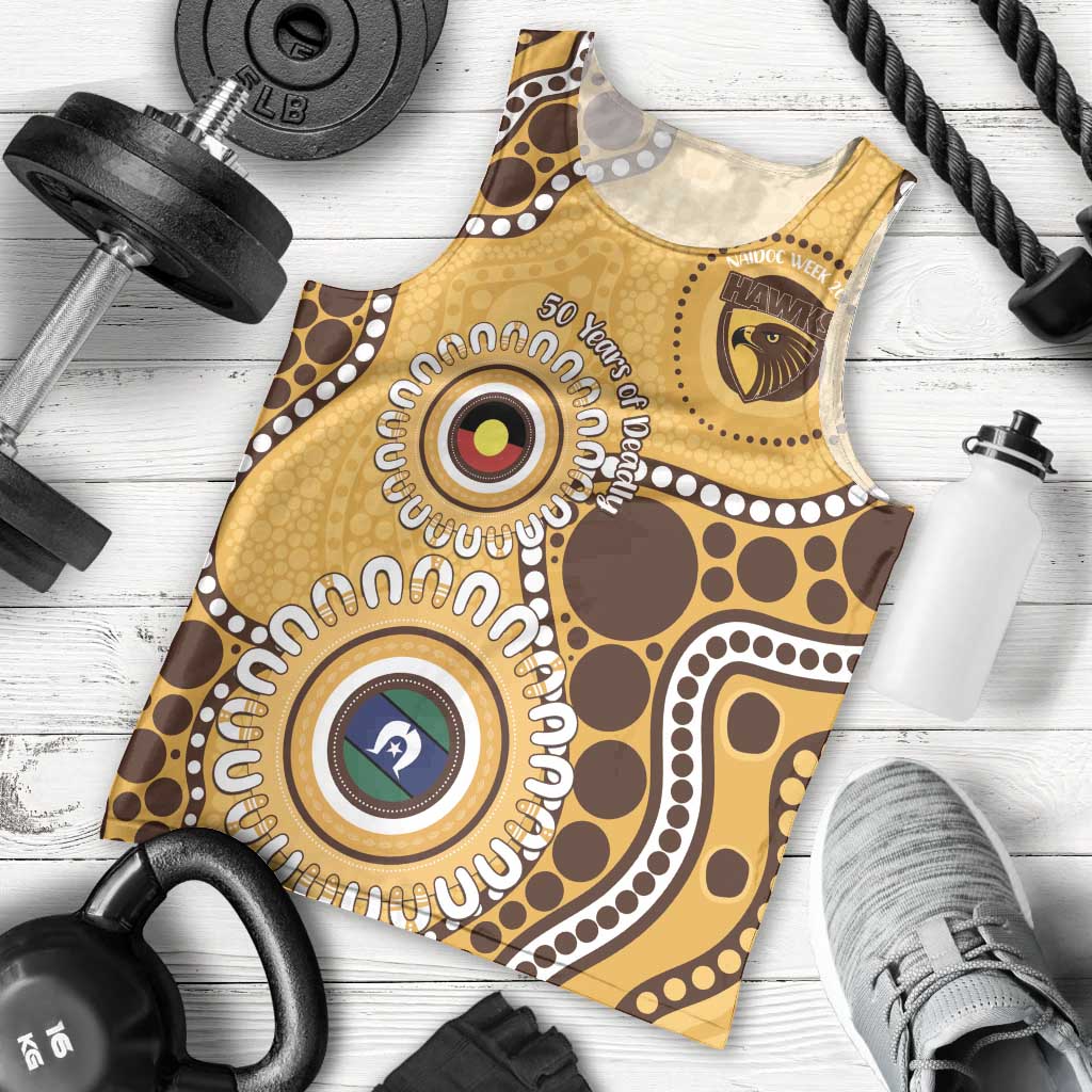 Hawthorn NAIDOC 2026 Personalised Men Tank Top 50 Years of Deadly Aboriginal Art