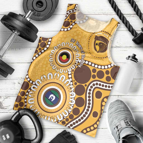 Hawthorn NAIDOC 2026 Personalised Men Tank Top 50 Years of Deadly Aboriginal Art