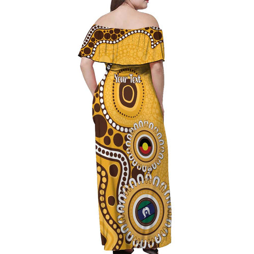 Hawthorn NAIDOC 2026 Personalised Off Shoulder Maxi Dress 50 Years of Deadly Aboriginal Art