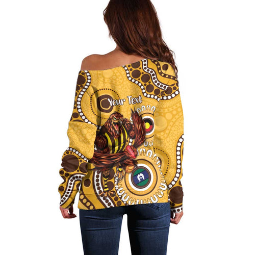 Hawthorn NAIDOC 2026 Personalised Off Shoulder Sweater 50 Years of Deadly Aboriginal Art