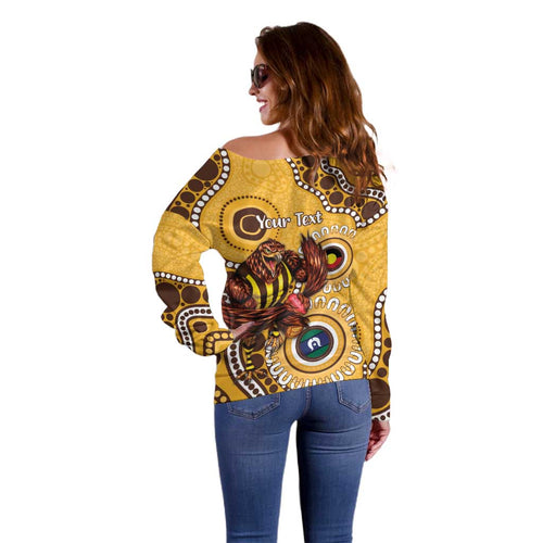 Hawthorn NAIDOC 2026 Personalised Off Shoulder Sweater 50 Years of Deadly Aboriginal Art