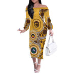 Hawthorn NAIDOC 2026 Personalised Off The Shoulder Long Sleeve Dress 50 Years of Deadly Aboriginal Art
