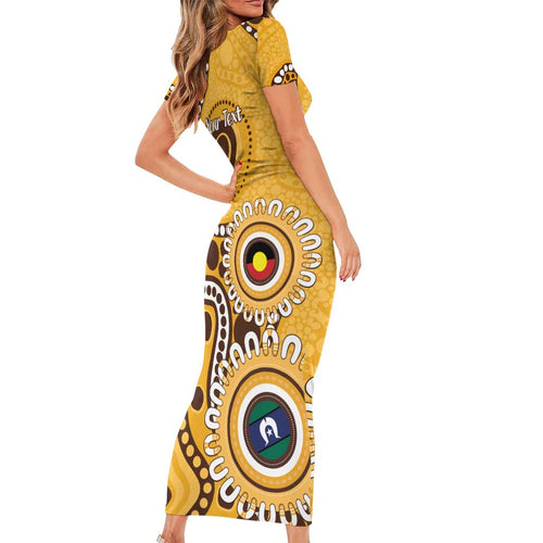 Hawthorn NAIDOC 2026 Personalised Short Sleeve Bodycon Dress 50 Years of Deadly Aboriginal Art