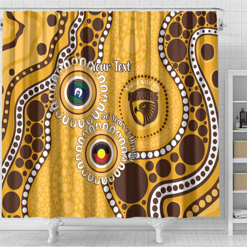 Hawthorn NAIDOC 2026 Personalised Shower Curtain 50 Years of Deadly Aboriginal Art