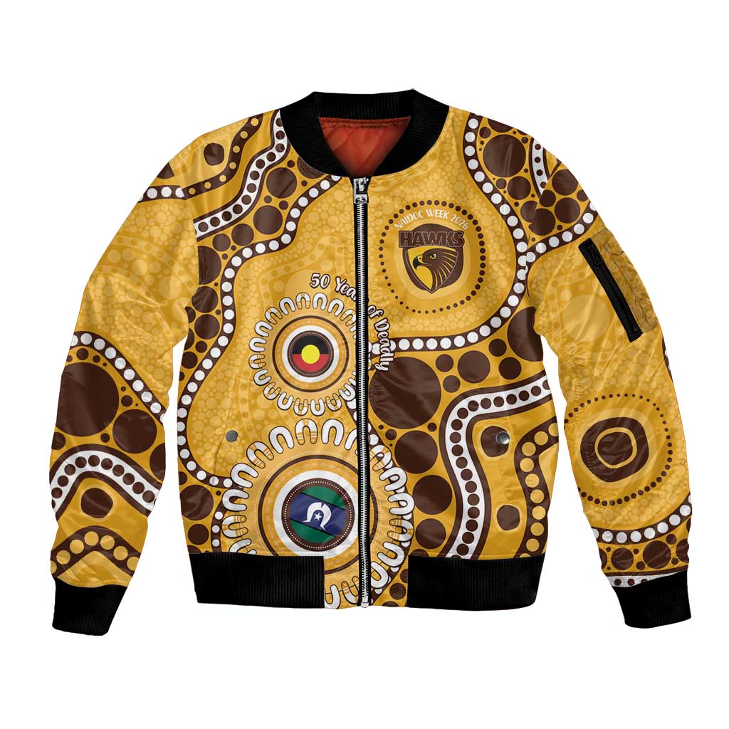 Hawthorn NAIDOC 2026 Personalised Sleeve Zip Bomber Jacket 50 Years of Deadly Aboriginal Art