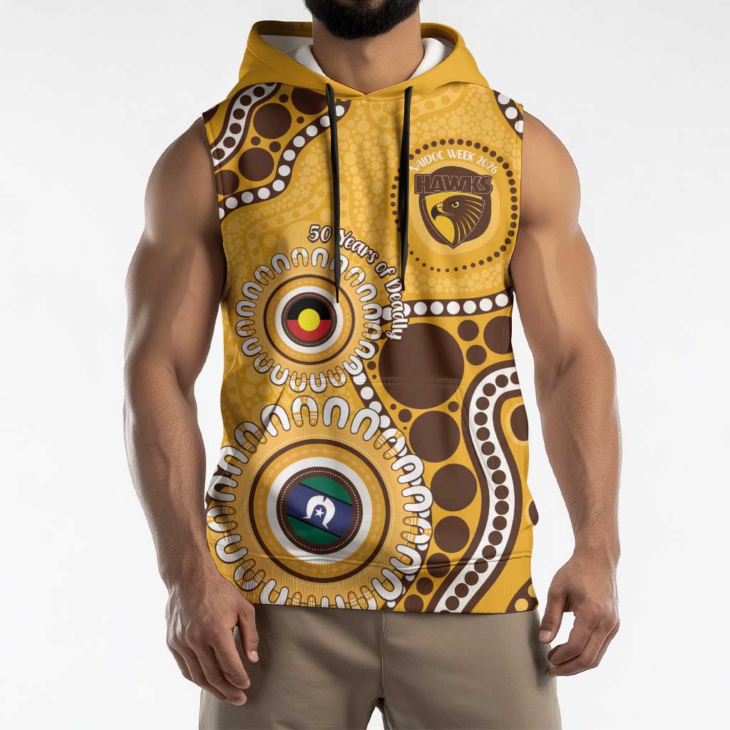 Hawthorn NAIDOC 2026 Personalised Sleeveless Hoodie 50 Years of Deadly Aboriginal Art