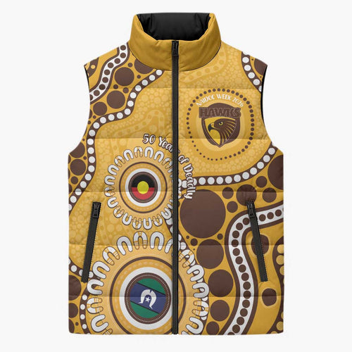 Hawthorn NAIDOC 2026 Personalised Sleeveless Puffer Jacket 50 Years of Deadly Aboriginal Art