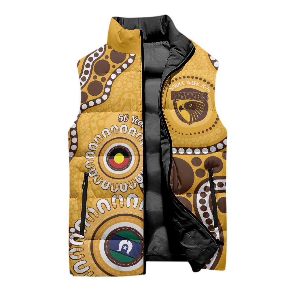 Hawthorn NAIDOC 2026 Personalised Sleeveless Puffer Jacket 50 Years of Deadly Aboriginal Art
