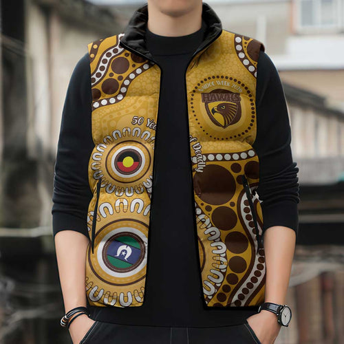 Hawthorn NAIDOC 2026 Personalised Sleeveless Puffer Jacket 50 Years of Deadly Aboriginal Art