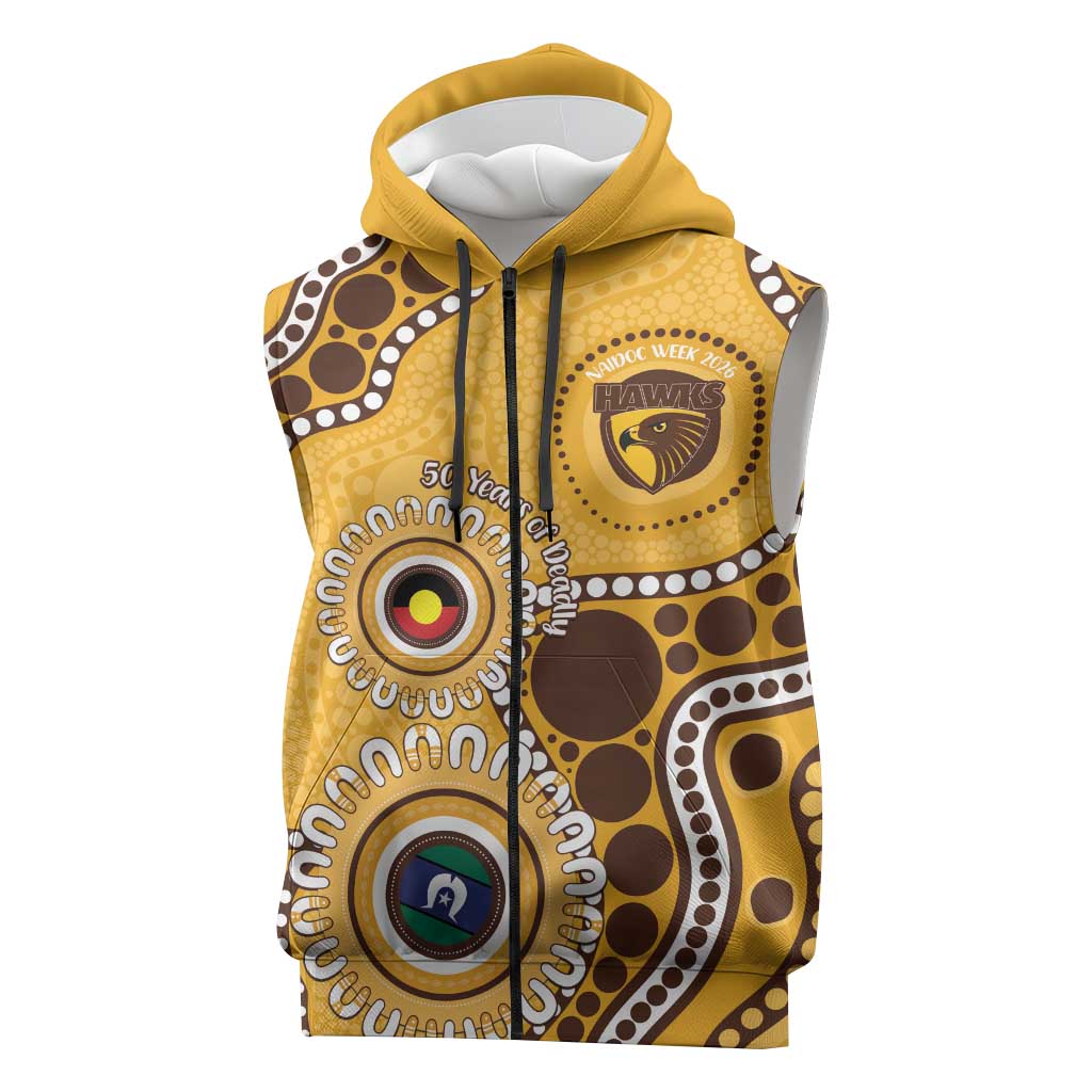 Hawthorn NAIDOC 2026 Personalised Sleeveless Zip Hoodie 50 Years of Deadly Aboriginal Art
