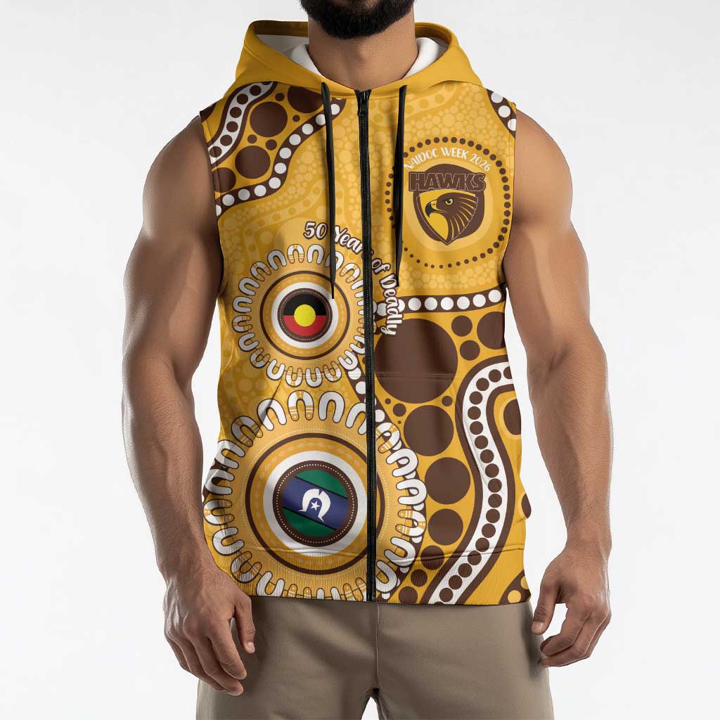 Hawthorn NAIDOC 2026 Personalised Sleeveless Zip Hoodie 50 Years of Deadly Aboriginal Art
