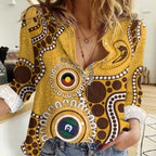 Hawthorn NAIDOC 2026 Personalised Women Casual Shirt 50 Years of Deadly Aboriginal Art