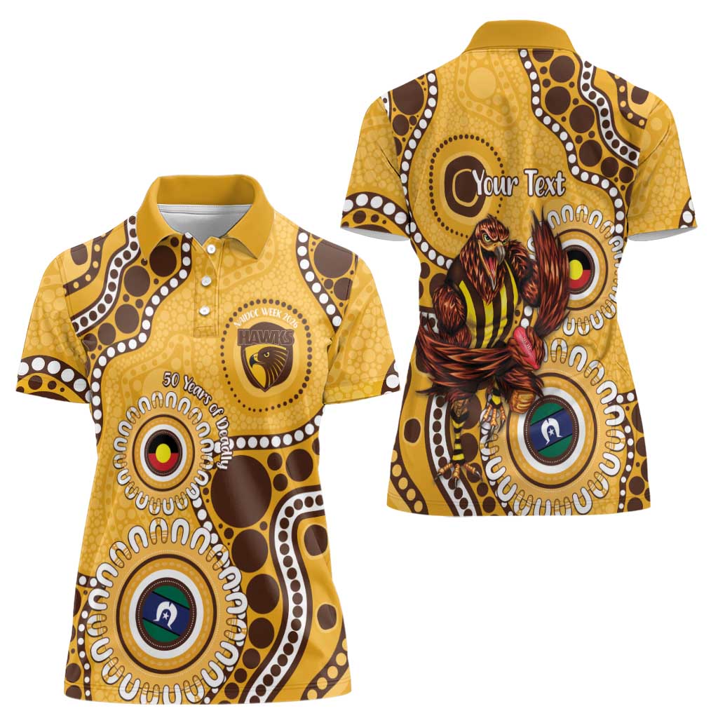 Hawthorn NAIDOC 2026 Personalised Women Polo Shirt 50 Years of Deadly Aboriginal Art