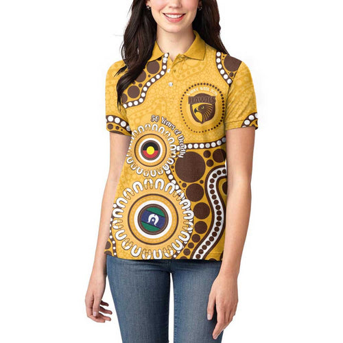 Hawthorn NAIDOC 2026 Personalised Women Polo Shirt 50 Years of Deadly Aboriginal Art