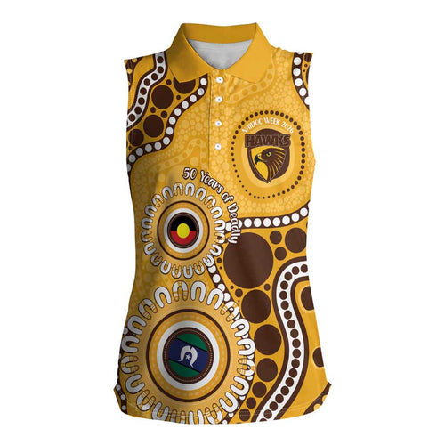 Hawthorn NAIDOC 2026 Personalised Women Sleeveless Polo Shirt 50 Years of Deadly Aboriginal Art