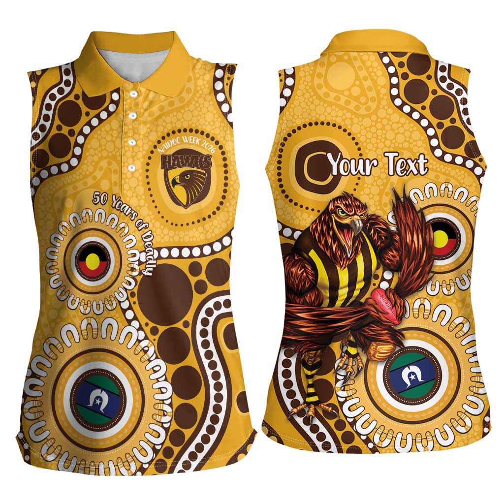 Hawthorn NAIDOC 2026 Personalised Women Sleeveless Polo Shirt 50 Years of Deadly Aboriginal Art