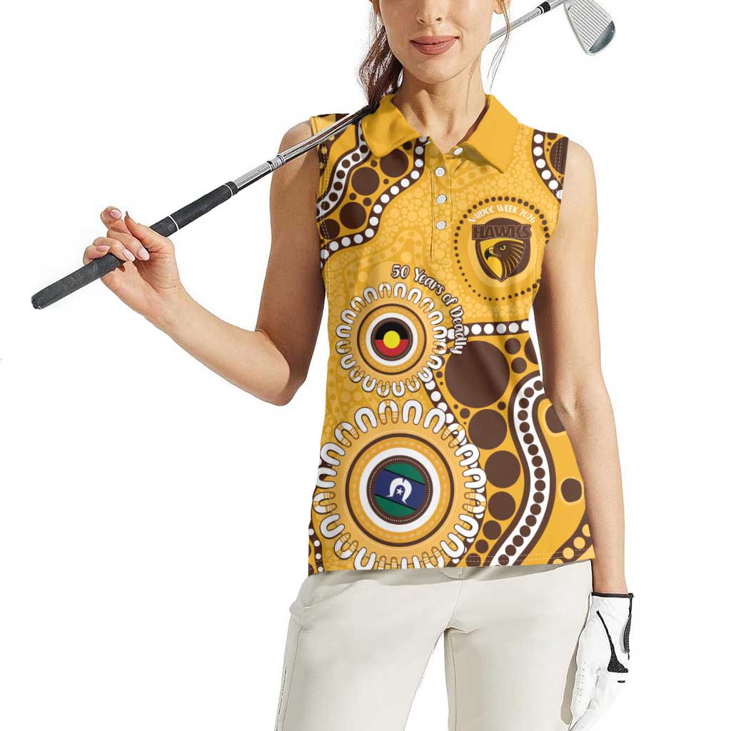 Hawthorn NAIDOC 2026 Personalised Women Sleeveless Polo Shirt 50 Years of Deadly Aboriginal Art