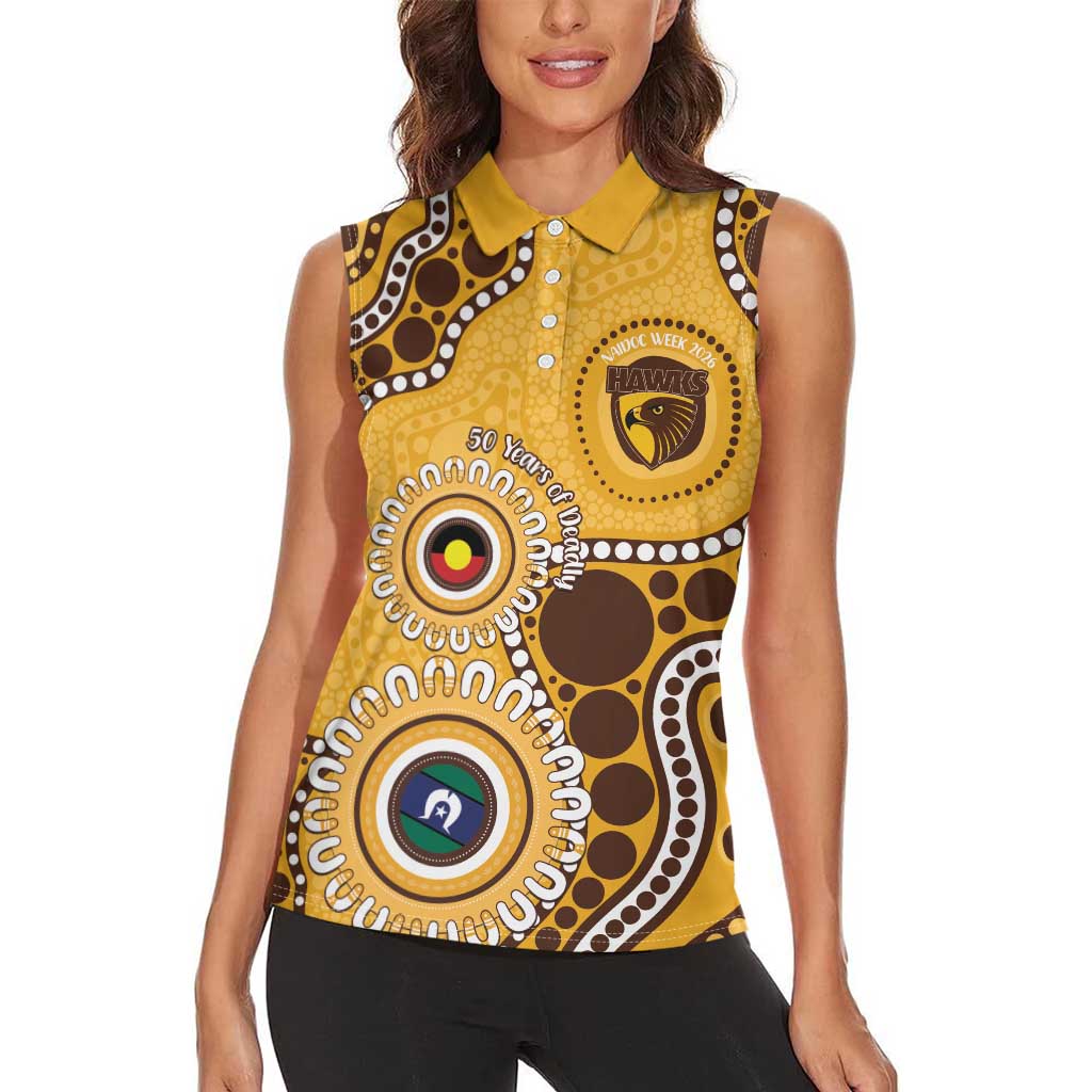 Hawthorn NAIDOC 2026 Personalised Women Sleeveless Polo Shirt 50 Years of Deadly Aboriginal Art