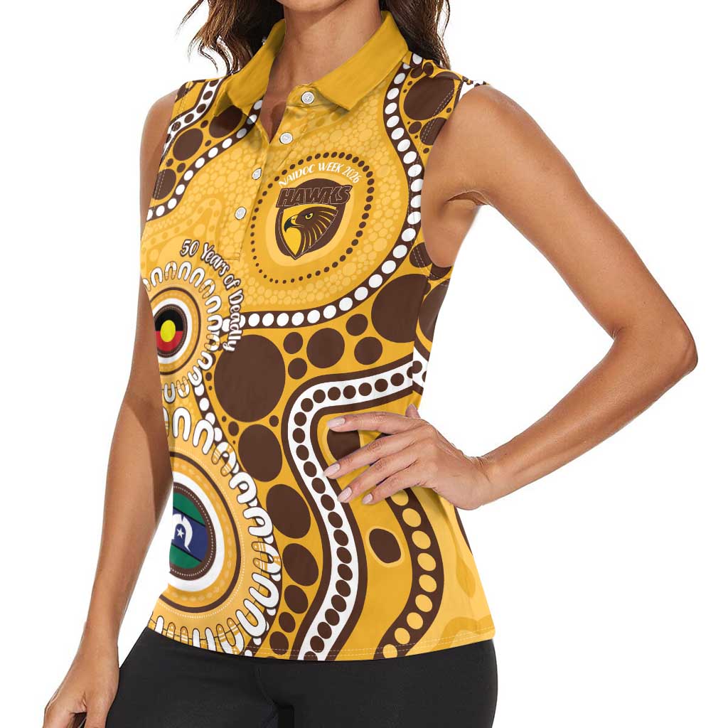 Hawthorn NAIDOC 2026 Personalised Women Sleeveless Polo Shirt 50 Years of Deadly Aboriginal Art