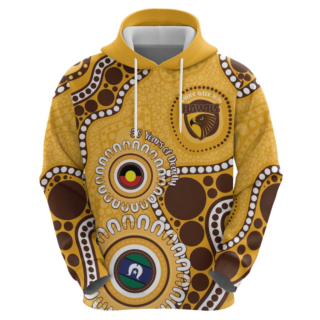 Hawthorn NAIDOC 2026 Personalised Zip Hoodie 50 Years of Deadly Aboriginal Art