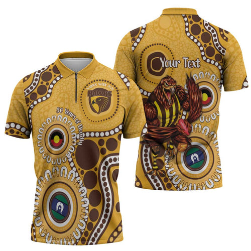 Hawthorn NAIDOC 2026 Personalised Zipper Polo Shirt 50 Years of Deadly Aboriginal Art