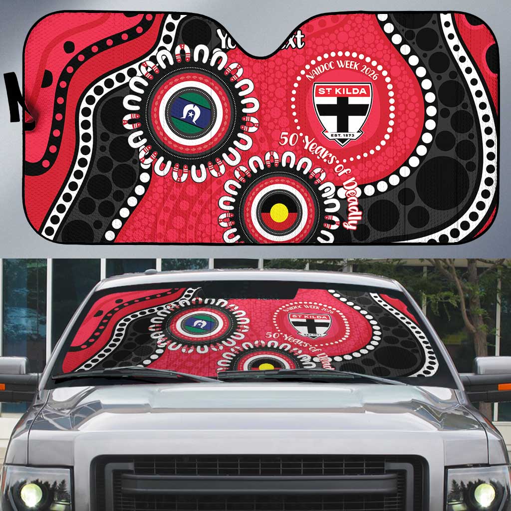 St Kilda NAIDOC 2026 Personalised Auto Sun Shade 50 Years of Deadly Aboriginal Art