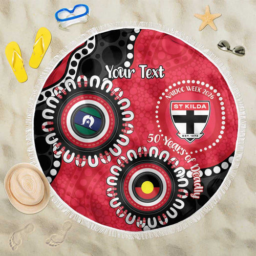 St Kilda NAIDOC 2026 Personalised Beach Blanket 50 Years of Deadly Aboriginal Art