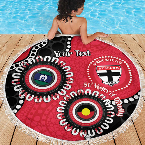 St Kilda NAIDOC 2026 Personalised Beach Blanket 50 Years of Deadly Aboriginal Art