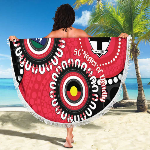 St Kilda NAIDOC 2026 Personalised Beach Blanket 50 Years of Deadly Aboriginal Art