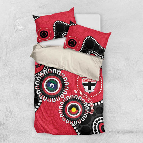 St Kilda NAIDOC 2026 Personalised Bedding Set 50 Years of Deadly Aboriginal Art