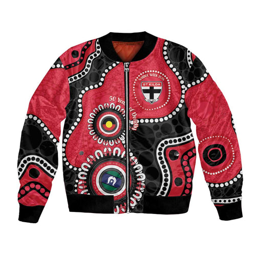 St Kilda NAIDOC 2026 Personalised Bomber Jacket 50 Years of Deadly Aboriginal Art