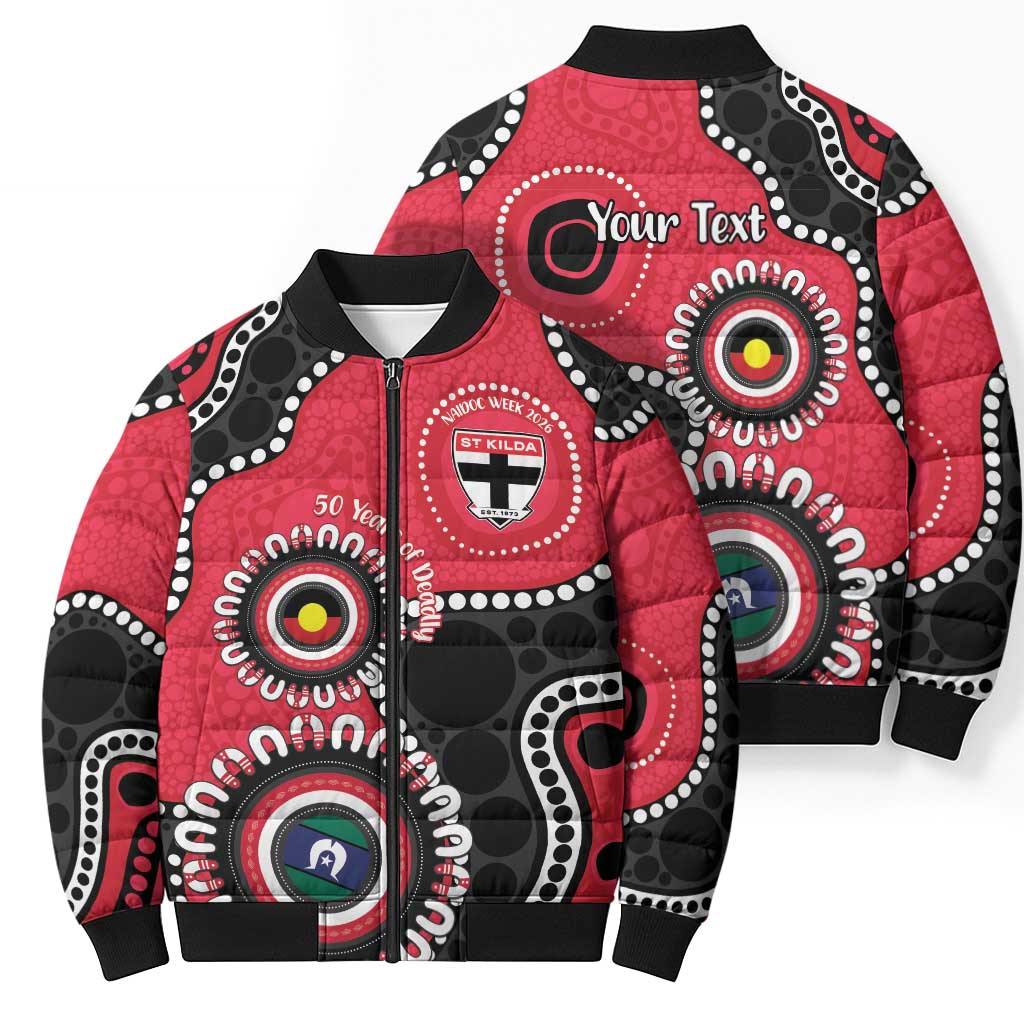 St Kilda NAIDOC 2026 Personalised Bomber Puffer Jacket 50 Years of Deadly Aboriginal Art