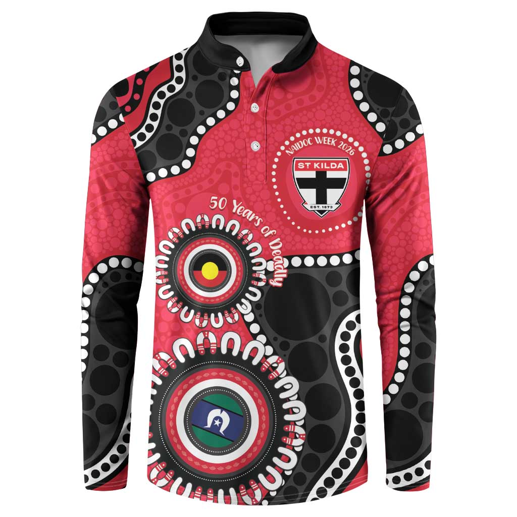 St Kilda NAIDOC 2026 Personalised Button Sweatshirt 50 Years of Deadly Aboriginal Art