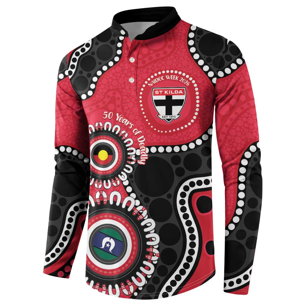 St Kilda NAIDOC 2026 Personalised Button Sweatshirt 50 Years of Deadly Aboriginal Art