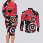 St Kilda NAIDOC 2026 Personalised Couples Matching Long Sleeve Bodycon Dress and Long Sleeve Button Shirt 50 Years of Deadly Aboriginal Art