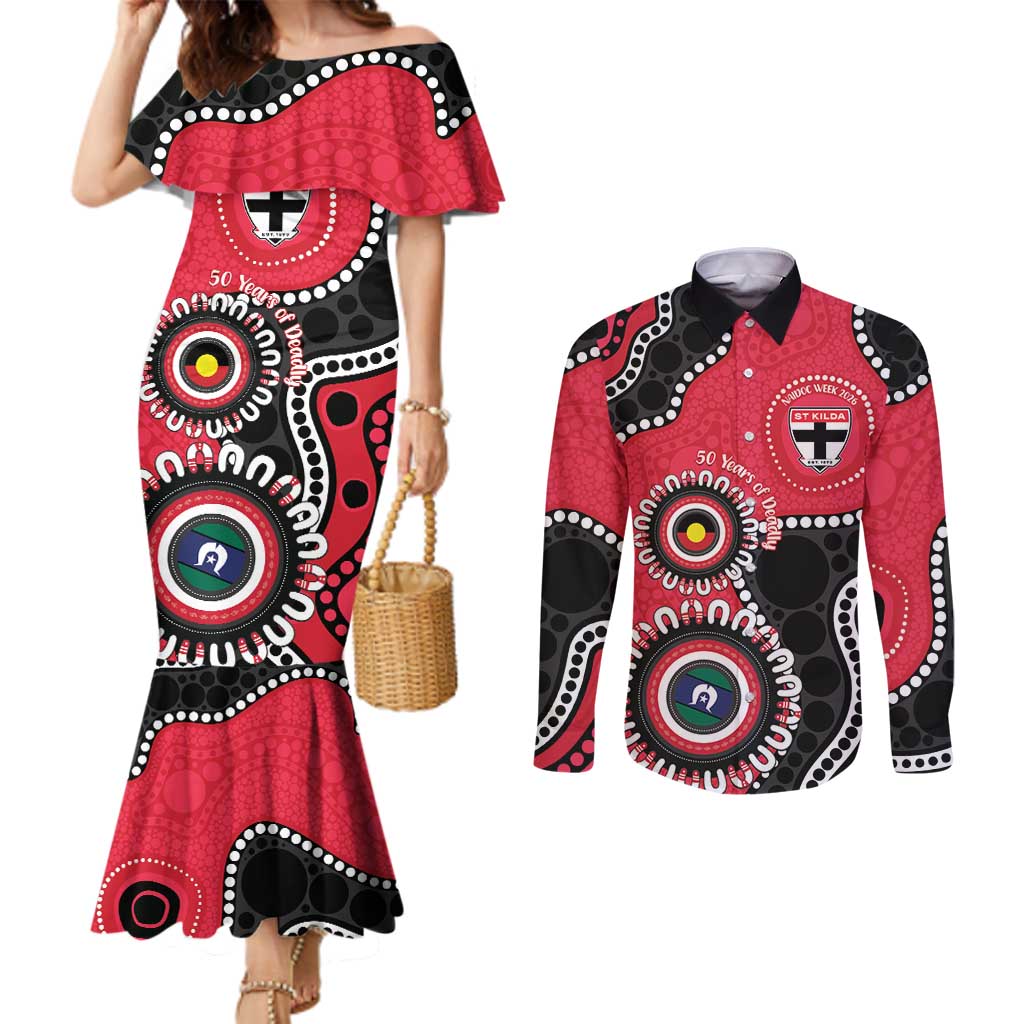 St Kilda NAIDOC 2026 Personalised Couples Matching Mermaid Dress and Long Sleeve Button Shirt 50 Years of Deadly Aboriginal Art