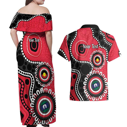 St Kilda NAIDOC 2026 Personalised Couples Matching Off Shoulder Maxi Dress and Hawaiian Shirt 50 Years of Deadly Aboriginal Art