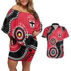 St Kilda NAIDOC 2026 Personalised Couples Matching Off Shoulder Short Dress and Hawaiian Shirt 50 Years of Deadly Aboriginal Art