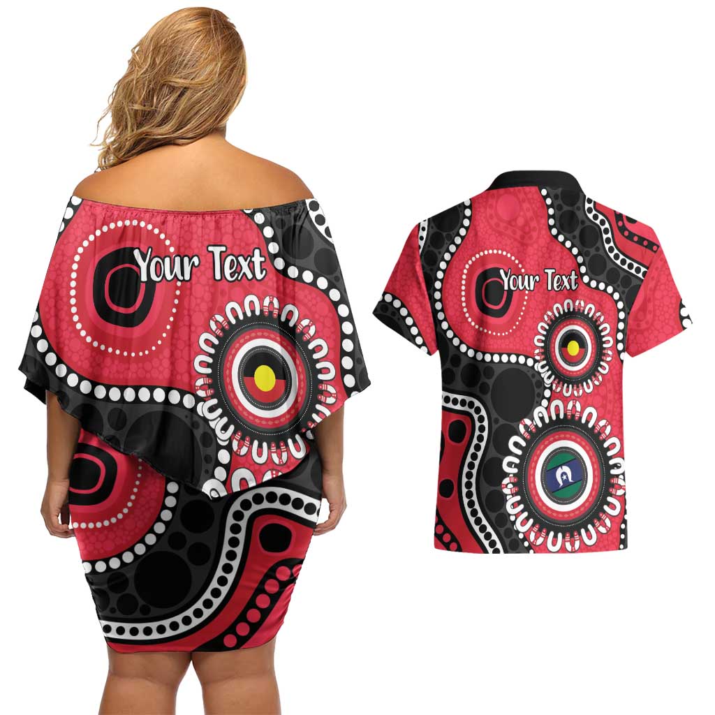 St Kilda NAIDOC 2026 Personalised Couples Matching Off Shoulder Short Dress and Hawaiian Shirt 50 Years of Deadly Aboriginal Art