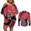 St Kilda NAIDOC 2026 Personalised Couples Matching Off Shoulder Short Dress and Long Sleeve Button Shirt 50 Years of Deadly Aboriginal Art