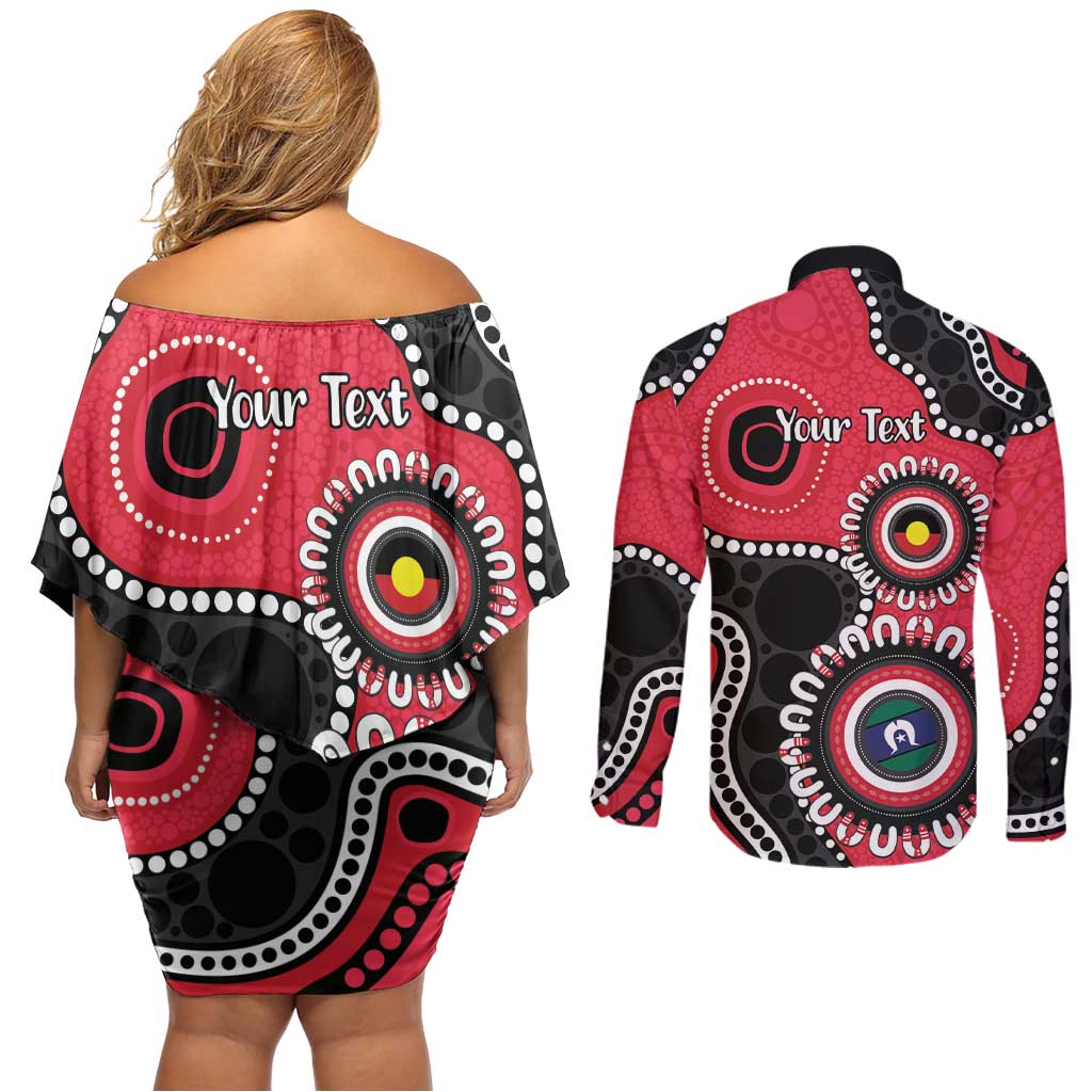 St Kilda NAIDOC 2026 Personalised Couples Matching Off Shoulder Short Dress and Long Sleeve Button Shirt 50 Years of Deadly Aboriginal Art