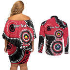 St Kilda NAIDOC 2026 Personalised Couples Matching Off Shoulder Short Dress and Long Sleeve Button Shirt 50 Years of Deadly Aboriginal Art